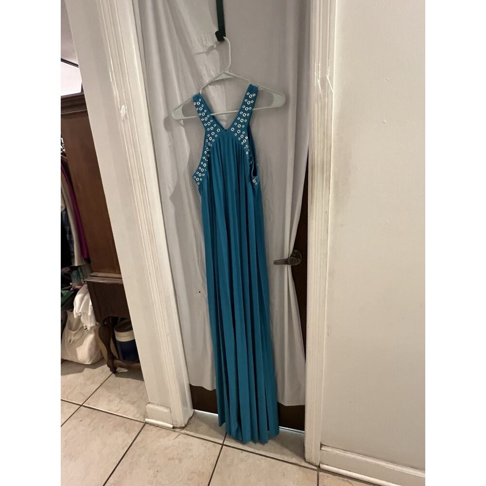 Michael Kors Dark Peacock Teal Tank Maxi Pleated Dress Sz S Grommet Accents NWT